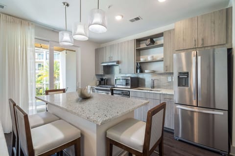 Full kitchen with stainless steel appliances