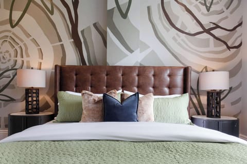 Bedroom 1 | King Bed with Tufted Headboard | Fourth Floor of Building — Unit on One Level