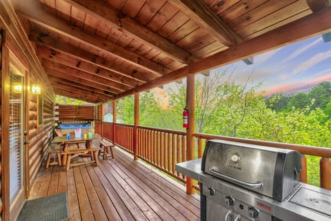You can also eat out on the picnic table right outside on the main deck, where you can enjoy a beautiful wooded view.