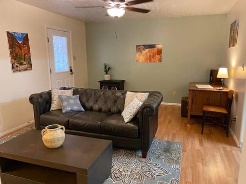 Living room with workspace