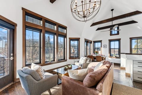 Living room, dining room and kitchen share an open concept
