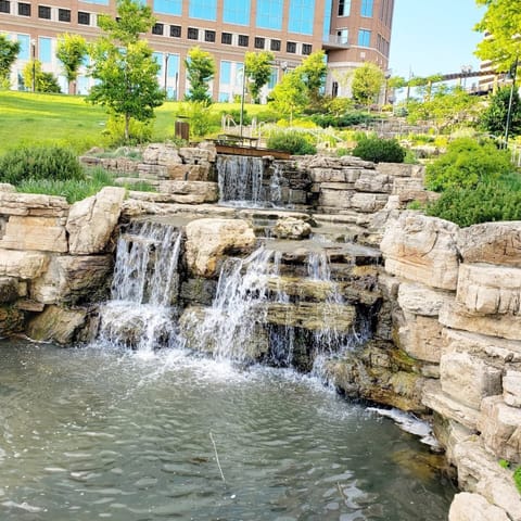 Waterfall in public park across the street.
