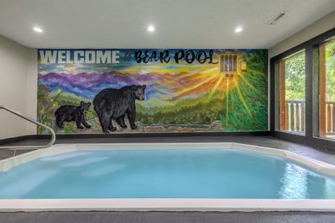 Enjoy the custom mural while swimming in the indoor pool. Always 84 degrees.