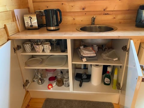 Cabin | Private kitchen | Fridge, microwave, electric kettle, toaster