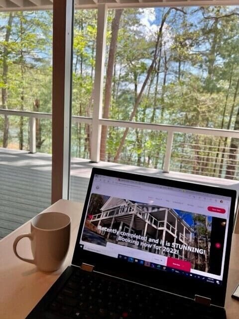 Home office with an incredible lakefront view!