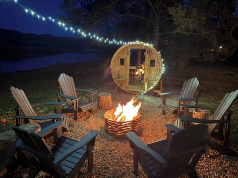 Barrel Sauna and fire pit
