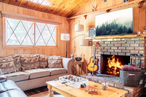 Enjoy Karaoke and singing around the wood-burning fireplace.