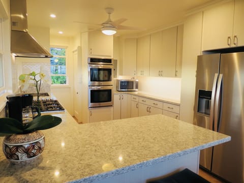 Counter seating in the remodeled kitchen