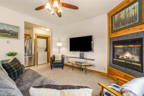Living room, big screen TV, washer and dryer