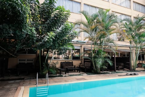 Outdoor pool, open 8 AM to 6 PM, sun loungers