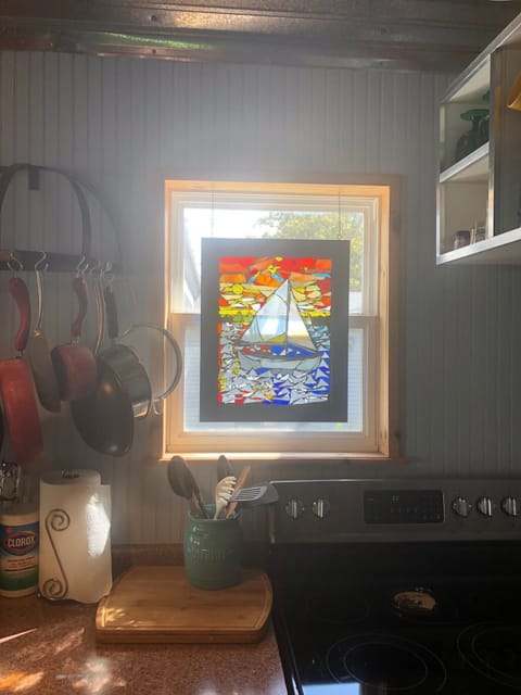 new stained glass art in kitchen