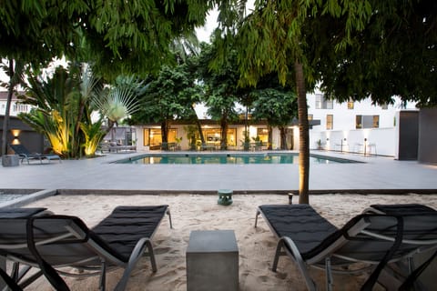 Outdoor pool, sun loungers