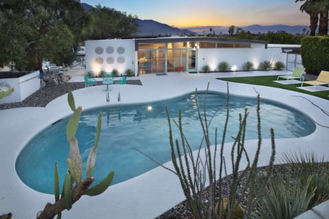 Our front yard pool at dusk 