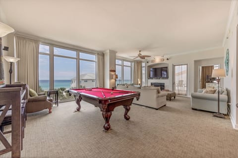 Gulf front living room with a pool table!