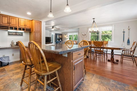 View from the kitchen into the dining area
