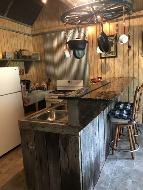 Lots of old barn wood is used throughout the cabin. 