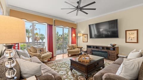 Spacious Living Room
oceanfront
balcony Access
82" Smart TV
electric fireplace
plenty of seating