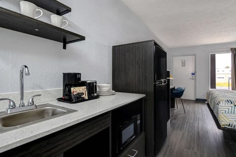 Full-size fridge, microwave, coffee/tea maker, toaster