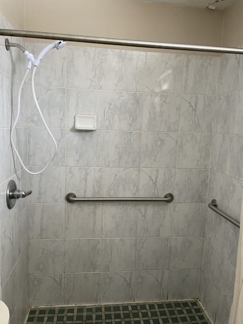 One King Bed, Accessible, Smoking | Bathroom | Shower, towels