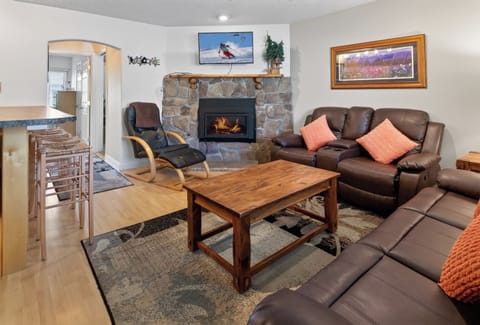 Living Room with Fireplace and TV.