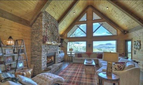 Gorgeous mountain views out the large windows in the living room