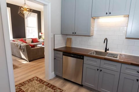 A shot at the kitchen and living area!