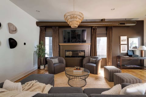 A comfortable lounge designed for movie nights and easy downtime