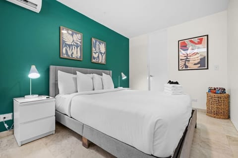 Stylish bedroom with chic decor and a comfortable bed