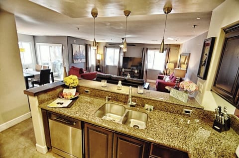 Open California style kitchen with bar seating for 4