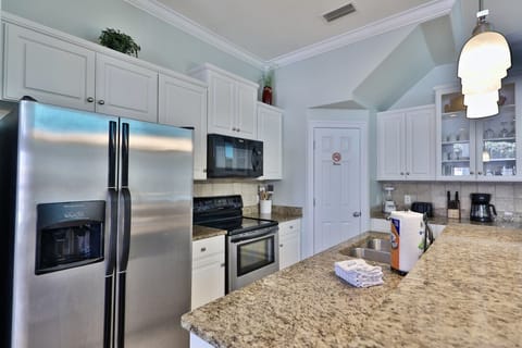 Fully stocked kitchen.