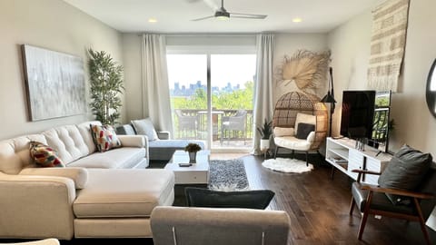 Living Room with city view-queen sleeper sofa & 2 sleeping chairs