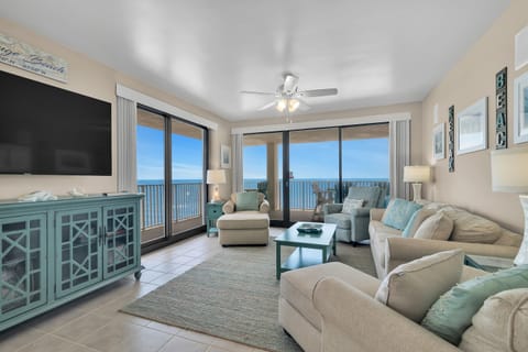 Open plan living area with floor to ceiling views of the Gulf of Mexico