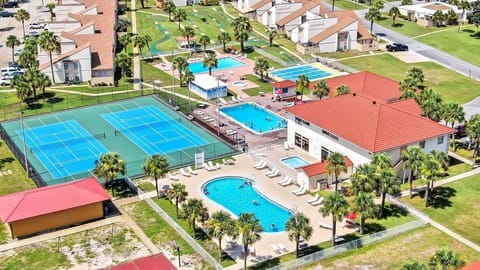 Aerial View of The Clubhouse, Tennis Court & Pools