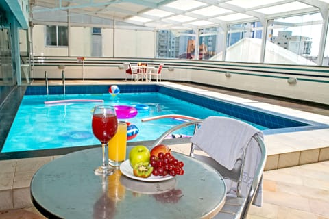 Indoor pool, outdoor pool, sun loungers