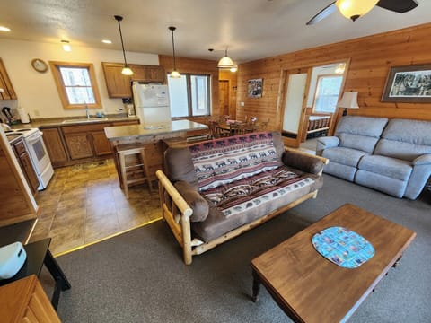 House, Multiple Beds, Patio | Living area | 32-inch TV with cable channels, fireplace