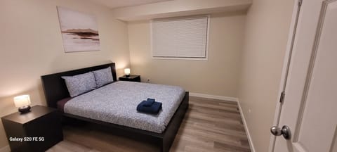 The master bedroom with a queen bed on the main floor.