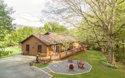 Golden Oaks, view looking the firepit and deck.
