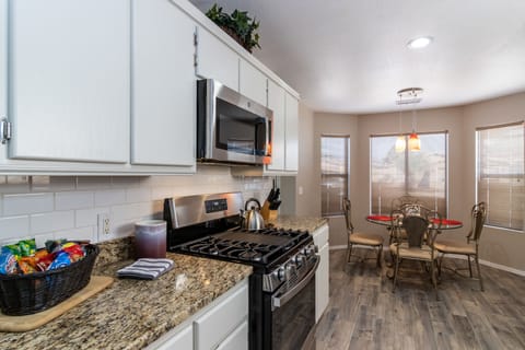 Kitchen and dinette. Gas stove/oven and microwave