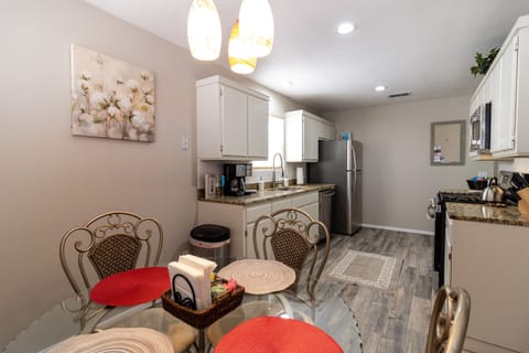 Eat in kitchen. Refrigerator with inside filtered water dispenser. Ice maker