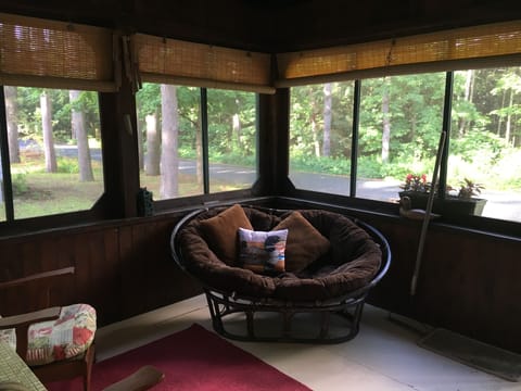 Porch nest has bamboo privacy blinds