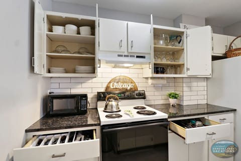 Kitchen, electric stove, no dishwasher, drip coffee maker