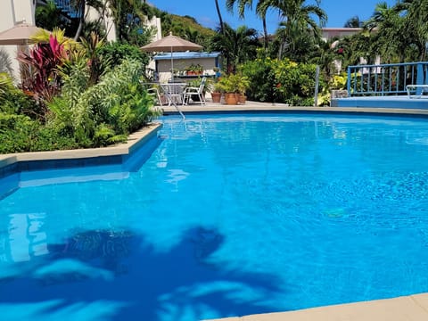 Refreshing pool provides sun and shade! Pool towels included. 