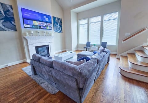 Unwind on the super-plush couch in this spacious living room and enjoy your favorite shows and movies on the 75” Roku Smart TV, with access to Netflix, Hulu, YouTube, and more.