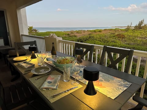 Let our covered balcony elevate your dining experience with an amazing view