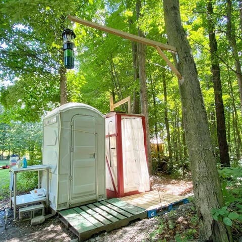 Private privy and solar shower outside the Achsah yurt. 