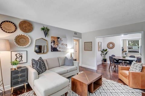 Beautifully decorated living space with modern-boho flare.