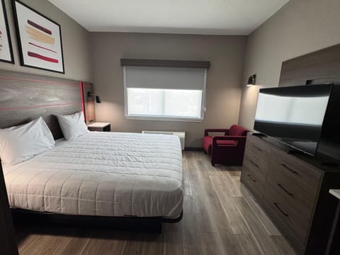 Room, 1 King Bed, Non Smoking | Living area | 32-inch flat-screen TV with satellite channels, TV