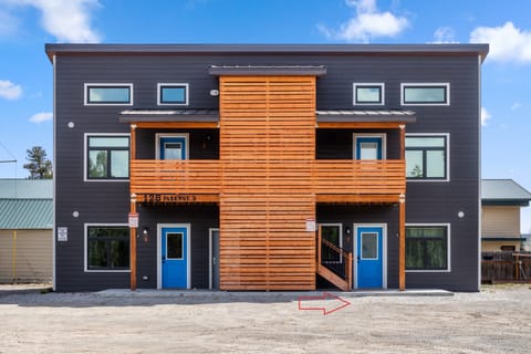 Exterior view with parking space in front