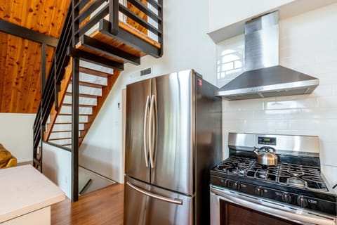 New stainless steel appliances in the kitchen