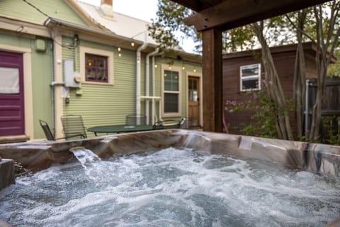 Enjoy total privacy in your own hot tub courtyard, ideal for relaxing evenings in the heart of Fredericksburg, Texas.